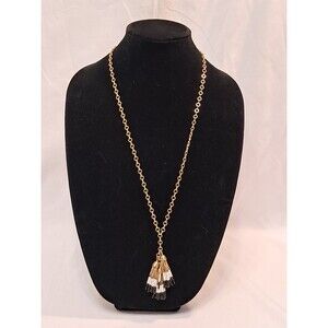 J.Crew Gold-Tone Three Black White Sead Bead Tassels Chain Necklace 28-31" EUC